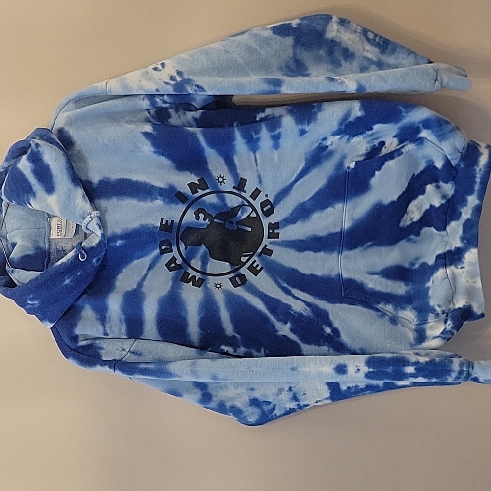 Made in Detroit Tie-dye blue hoodie sweatshirt adult medium